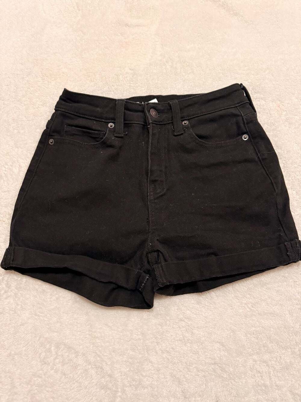 No Boundaries Black Stretch Denim Cuffed Shorts Size 5